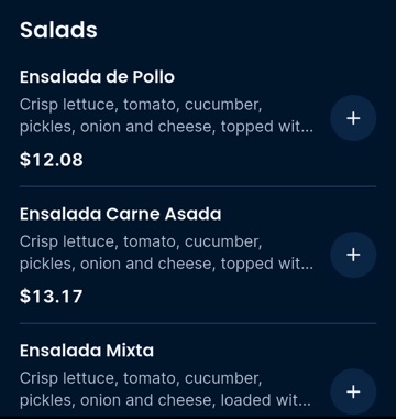G8 Food customer app: restaurant menu with dishes and prices